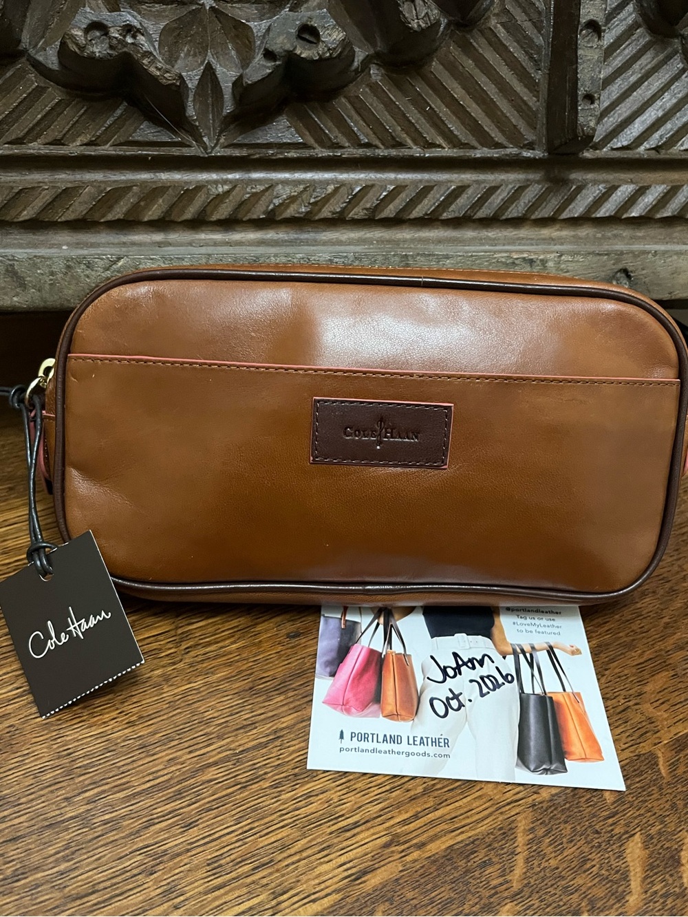 New! Cole Haan Brown Leather Cosmetic or Small Dopp Bag